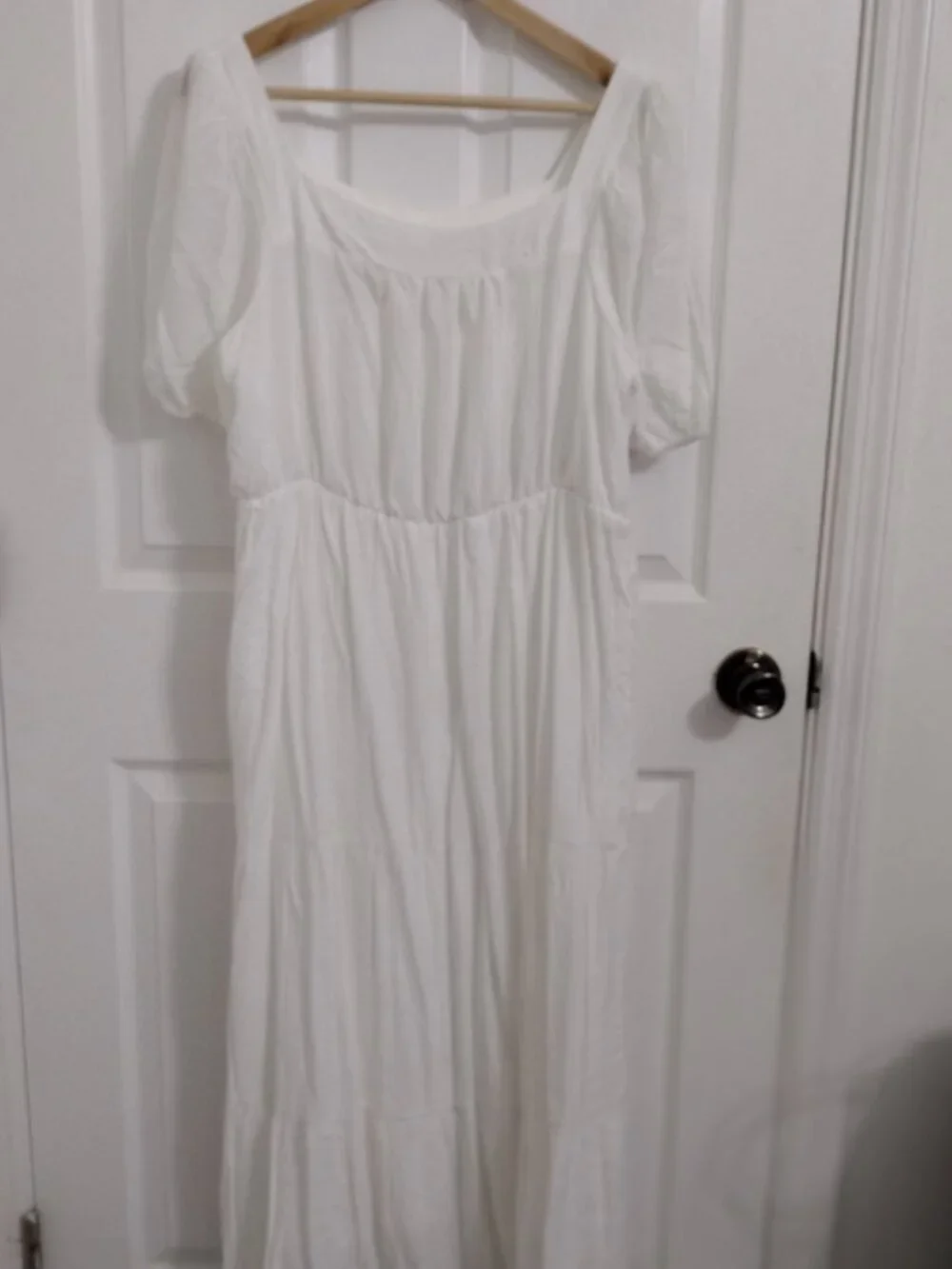 NY Collection White Maxi Dress 1X NWOT Puff Sleeve Tiered Boho Chic - Picture 5 of 8